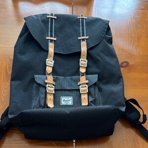 Herschel Supply Company Little America Black Backpack Leather Trim